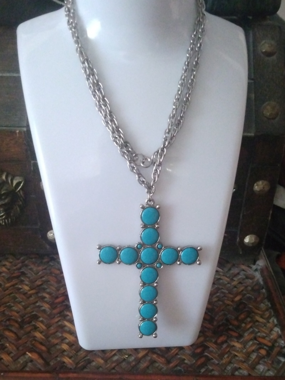 Turquoise Cross Pendant Necklace - Women Jewelry